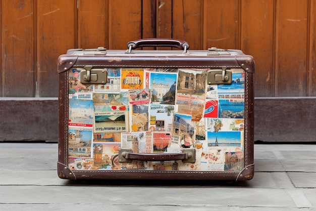 Une valise vintage de voyage rétro avec des autocollants