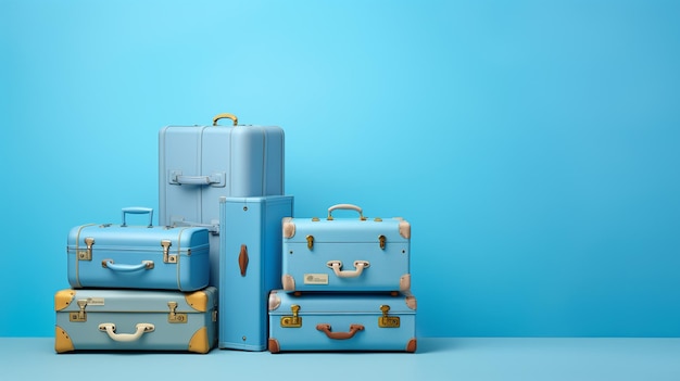 une valise de voyage bleue sur fond bleu