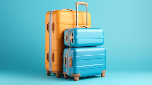 une valise de voyage bleue sur fond bleu