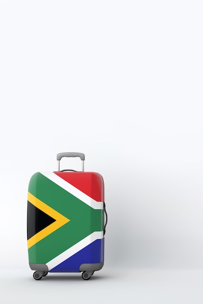 Valise de voyage avec le drapeau de l'Afrique du Sud Destination de vacances 3D Render