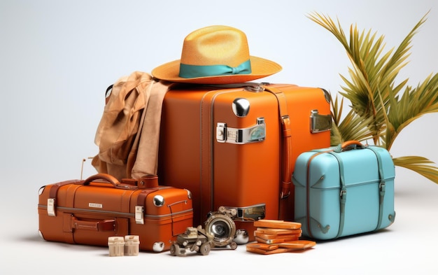 Photo valise de voyage avec des objets collectés pour les vacances valise avec différents accessoires de plage