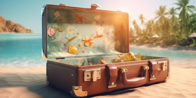 Valise de voyage ouverte avec destination exotique à l'intérieur Créé avec la technologie IA générative