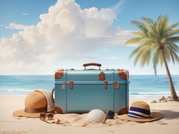 valise de voyage sur la plage Générer AI