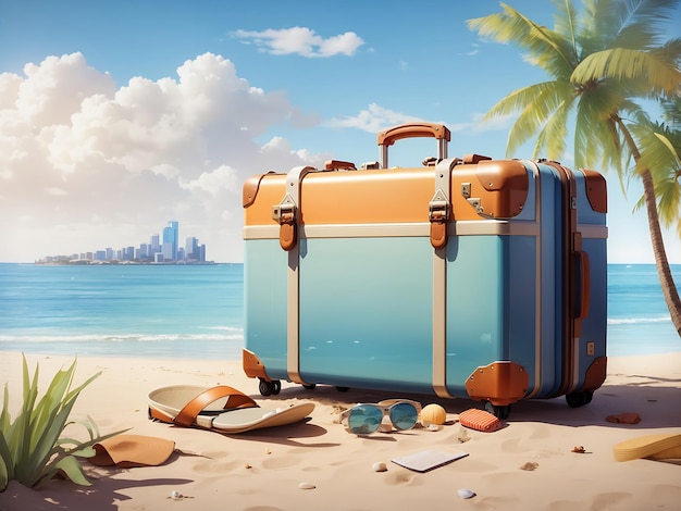 valise de voyage sur la plage Générer AI