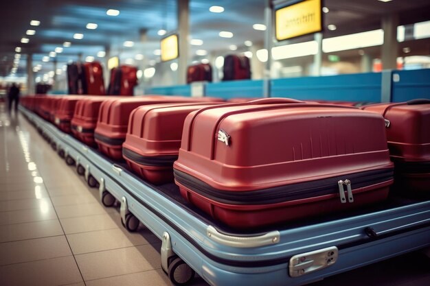 Photo des valises sur un convoyeur à bagages au terminal de l'aéroport