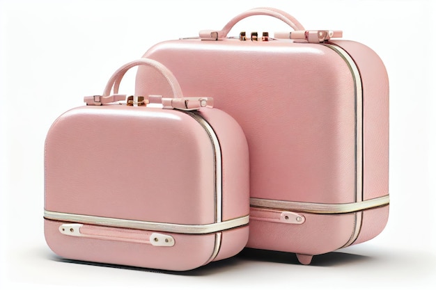 Valises en cuir rose pour voyager isolé sur fond blanc