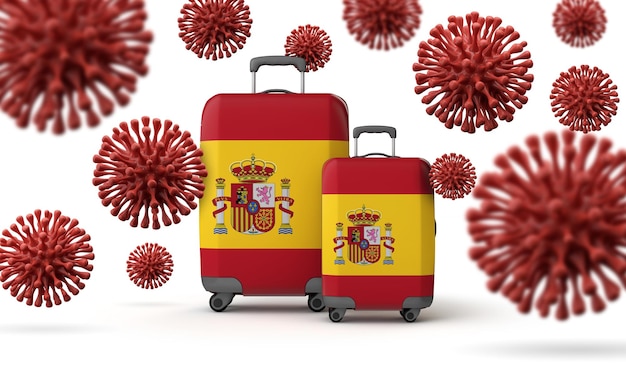 Valises de voyage drapeau espagne avec rendu coronavirus d