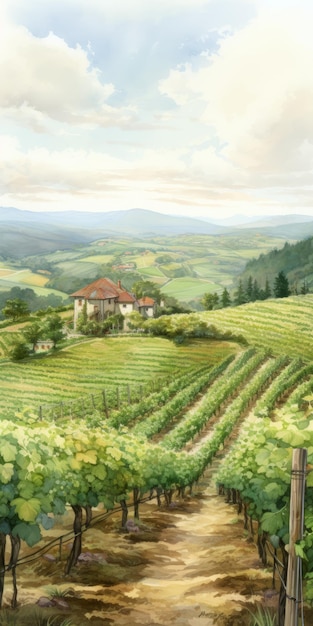 Vallée du Roi Une aquarelle d'une charmante cave dans le vignoble de Florence
