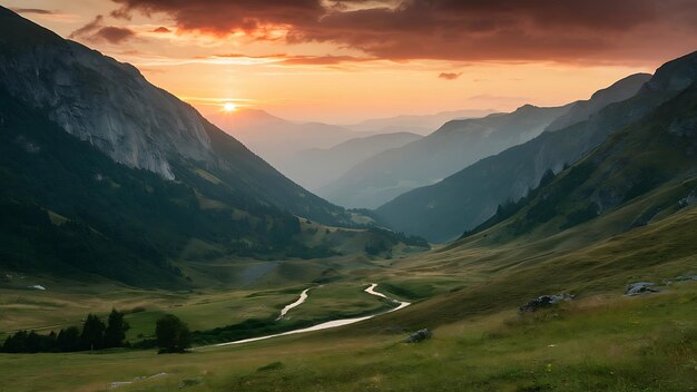 La vallée de la montagne au lever du soleil Paysage naturel d'été en Slovaquie