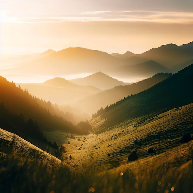 Vallée de montagne au lever du soleil Paysage naturel d'été en Slovaquie