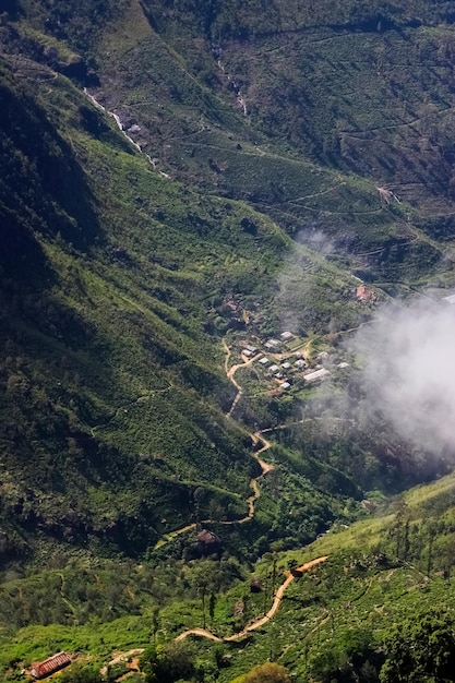 Vallée de montagne dans les montagnes du Sri Lanka dans les nuages Plateau Fin du Monde Horton