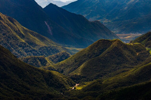 Vallée de montagne pendant le lever du soleil. Paysage d'été naturel