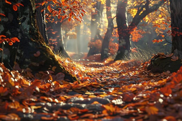 Photo des vallées forestières enchanteuses recouvertes de feuilles d'automne