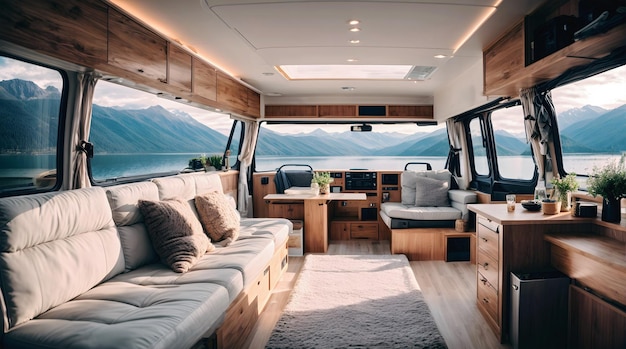 Van converti en mini maison van concept de vie van de luxe en bois design d'intérieur maison sur roues