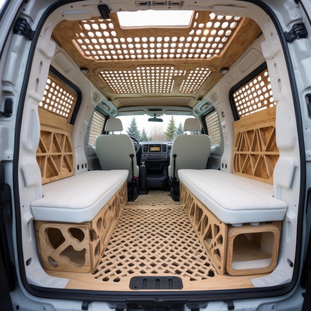 Photo un van de luxe rénové améliorant l'intérieur avec des murs en treillis exquis