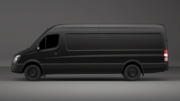 Van noir isolé sur fond gris rendu 3D d'un van de livraison de marchandises