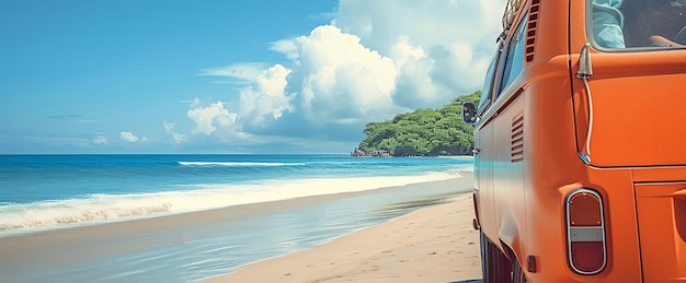 Photo van orange sur la plage généré par l'ia