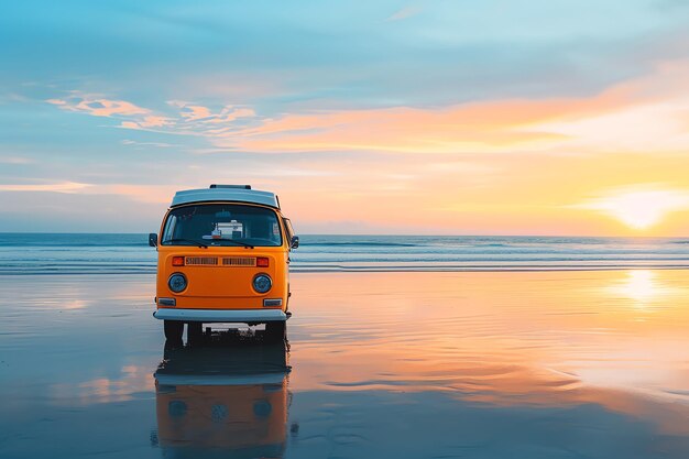 Photo van sur la plage généré par l'ia