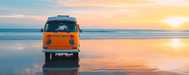 Photo van sur la plage généré par l'ia