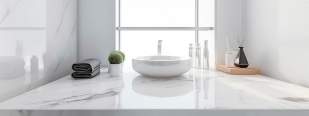 Vanité en bois avec lavabo en céramique blanche et robinet de style moderne dans la salle de bain Generative Ai