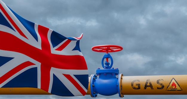 Vanne de gaz du Royaume-Uni sur le gazoduc principal Royaume-Uni Pipeline avec drapeau Royaume-Uni