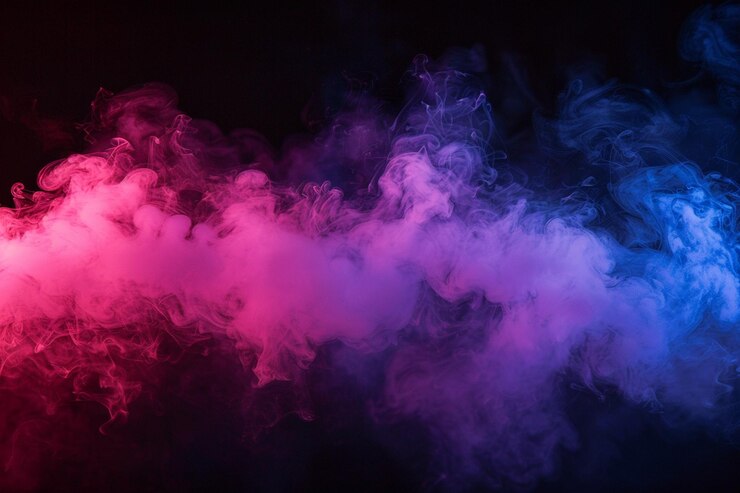 Photo la vapeur bleue et violette sur un fond noir copie l'espace