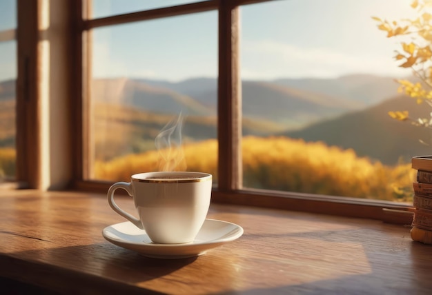 La vapeur du café fraîchement préparé dans une tasse sur la table à la maison