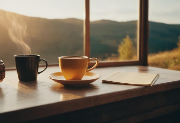 La vapeur du café fraîchement préparé dans une tasse sur la table à la maison