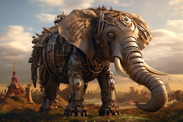 Photo la vapeur d'éléphant steampunk antique génère ai