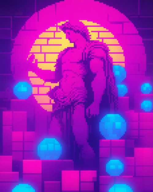 Photo vaporwave méthodologie grecque pixel art