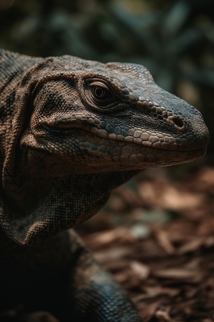 Un varan avec un fond sombre