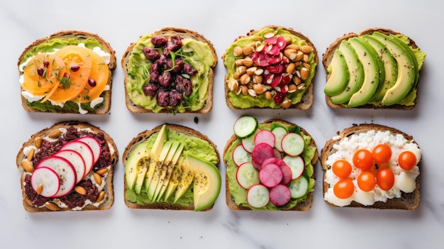 Variation de toast isolée sur fond blanc