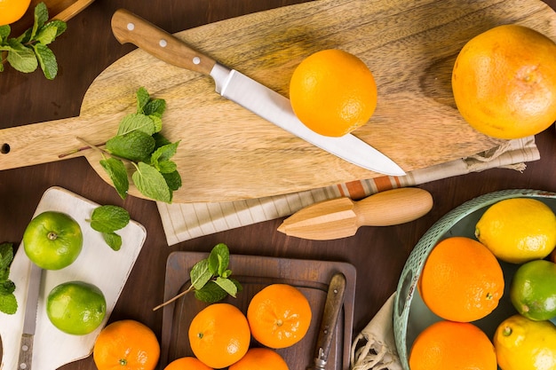 Photo variété d'agrumes, y compris les citrons, les lignes, les pamplemousses et les oranges.