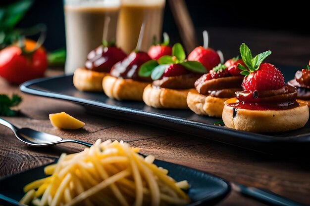 Photo une variété d'aliments, y compris des fraises, des fraises et des frites, sont exposés sur une table