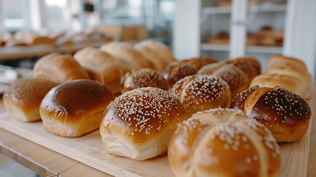 Une variété de beignets délicieux sur une table en bois léger dans une boulangerie