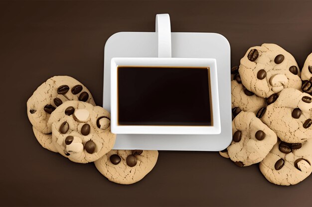 Photo variété de biscuits et d'arrangements de tasses à café sur un beau pâté