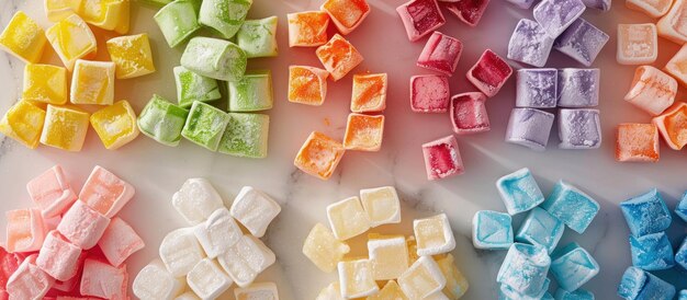 Une variété de bonbons colorés sur la table