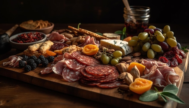 Variété de charcuterie et de pain à bord générés par IA