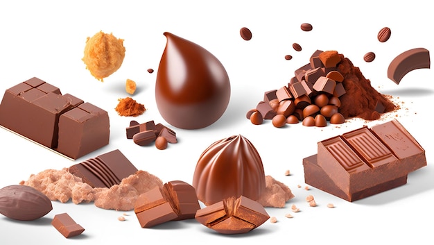 Une variété de chocolats dont un beurre de cacahuète et une barre de chocolat.