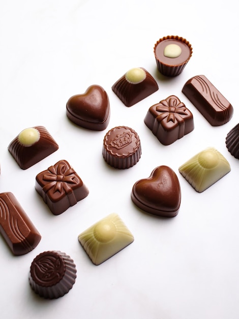 Photo variété de chocolats isolé sur fond blanc