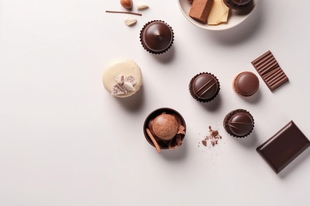 Une variété de chocolats sont sur une table