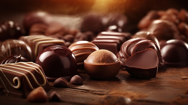 Une variété de chocolats sur une table