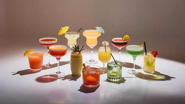 Photo une variété de cocktails sur fond blanc