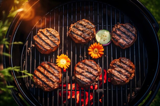 Photo une variété de délicieuses viandes grillées avec des légumes au barbecue