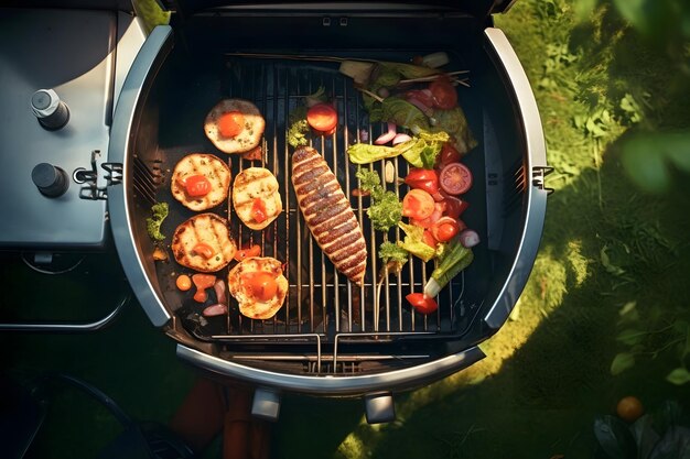 Une variété de délicieuses viandes grillées avec des légumes au barbecue