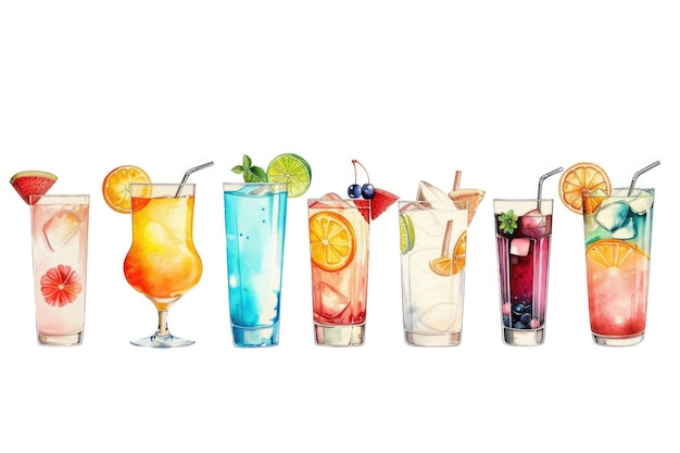 Photo une variété de différents types de boissons alignés parfait pour les concepts de boissons