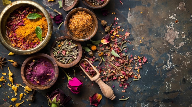 Une variété d'épices et d'herbes colorées