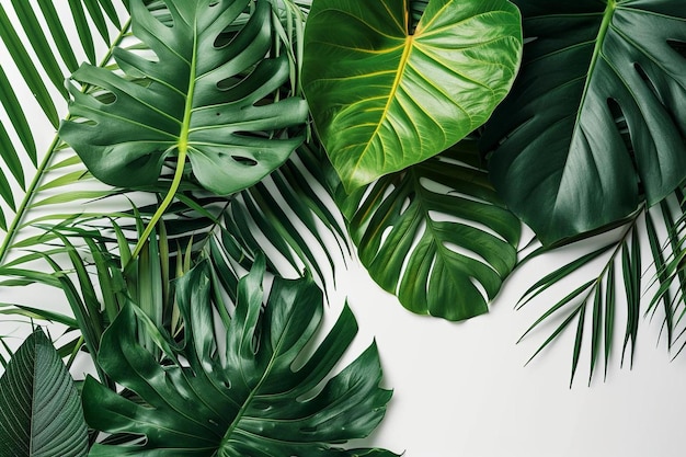 une variété de feuilles tropicales sur fond blanc