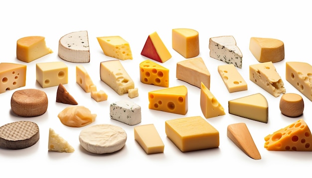 Une variété de fromages isolés sur un fond blanc