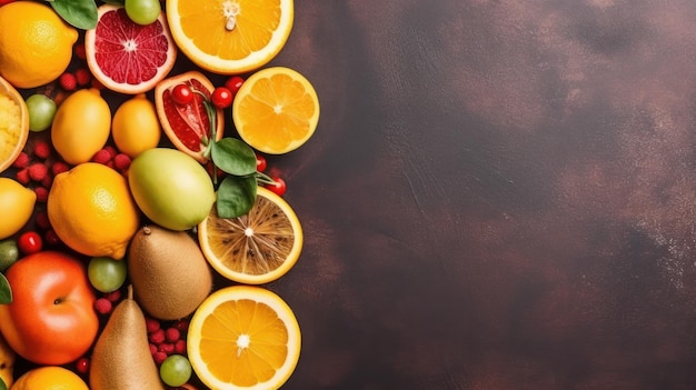 Une variété de fruits sur fond marron